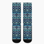 Blue Native Aztec Tribal Pattern Print Crew Socks