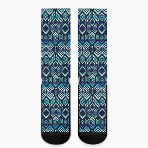 Blue Native Aztec Tribal Pattern Print Crew Socks