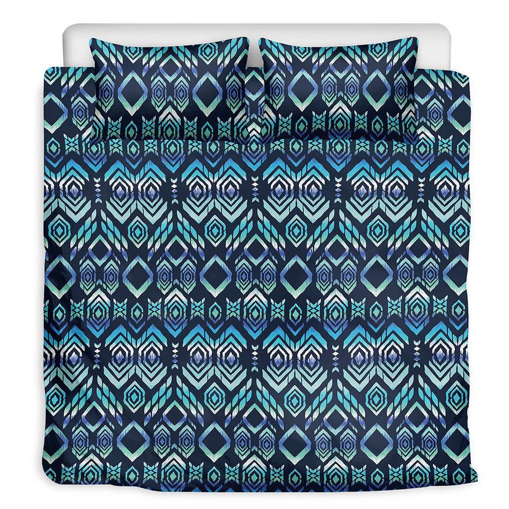 Blue Native Aztec Tribal Pattern Print Duvet Cover Bedding Set