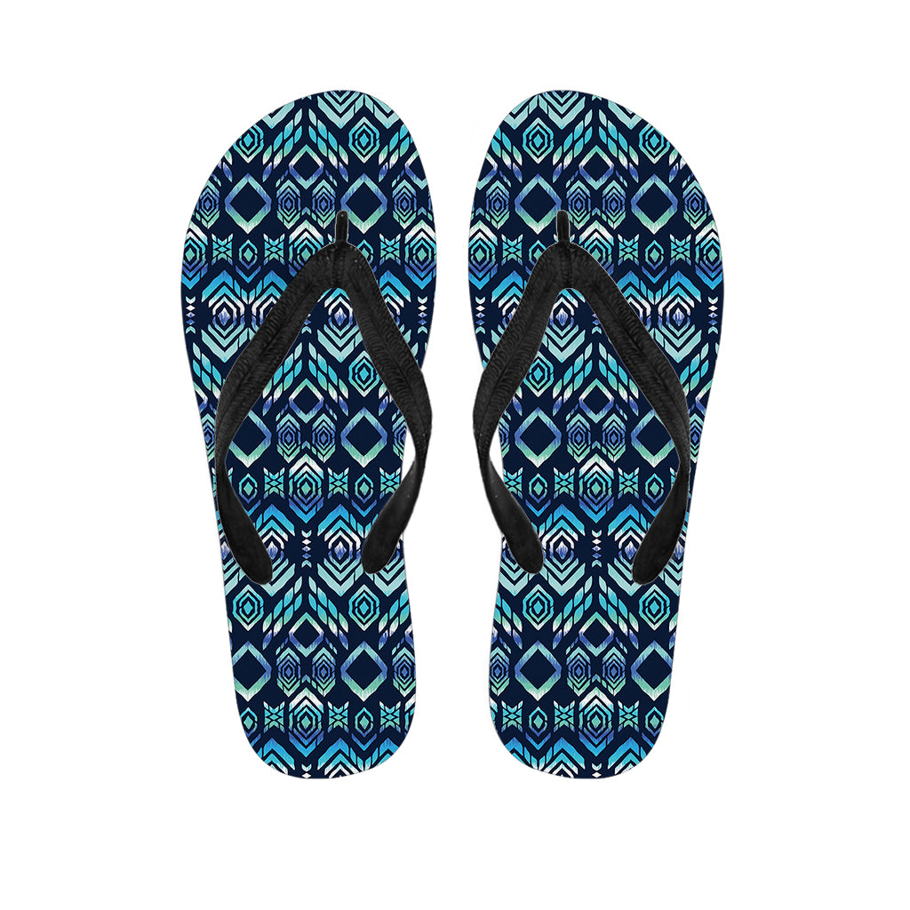 Blue Native Aztec Tribal Pattern Print Flip Flops