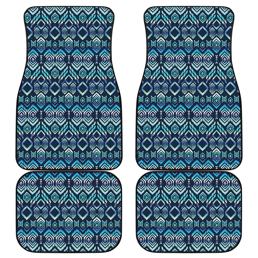 Blue Native Aztec Tribal Pattern Print Front and Back Car Floor Mats