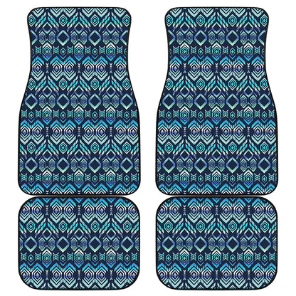 Blue Native Aztec Tribal Pattern Print Front and Back Car Floor Mats