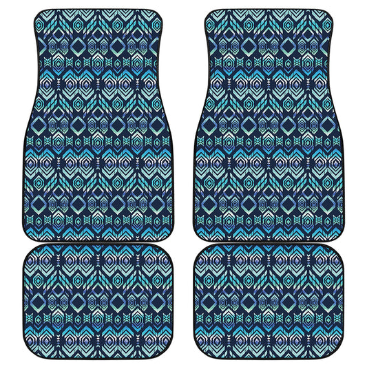 Blue Native Aztec Tribal Pattern Print Front and Back Car Floor Mats