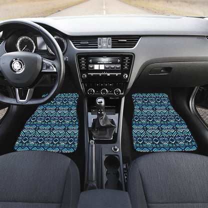 Blue Native Aztec Tribal Pattern Print Front and Back Car Floor Mats