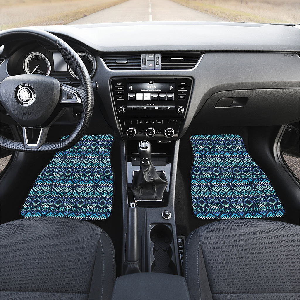 Blue Native Aztec Tribal Pattern Print Front Car Floor Mats