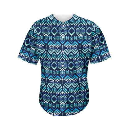 Blue Native Aztec Tribal Pattern Print Men's Baseball Jersey