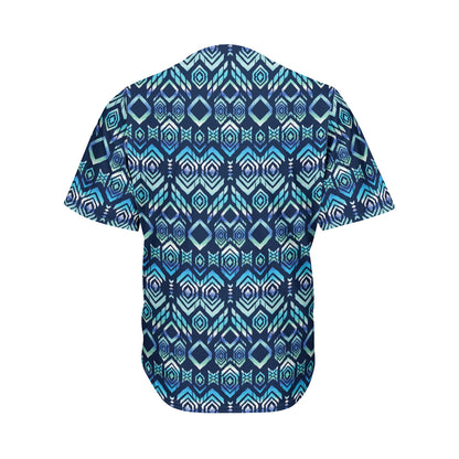 Blue Native Aztec Tribal Pattern Print Men's Baseball Jersey