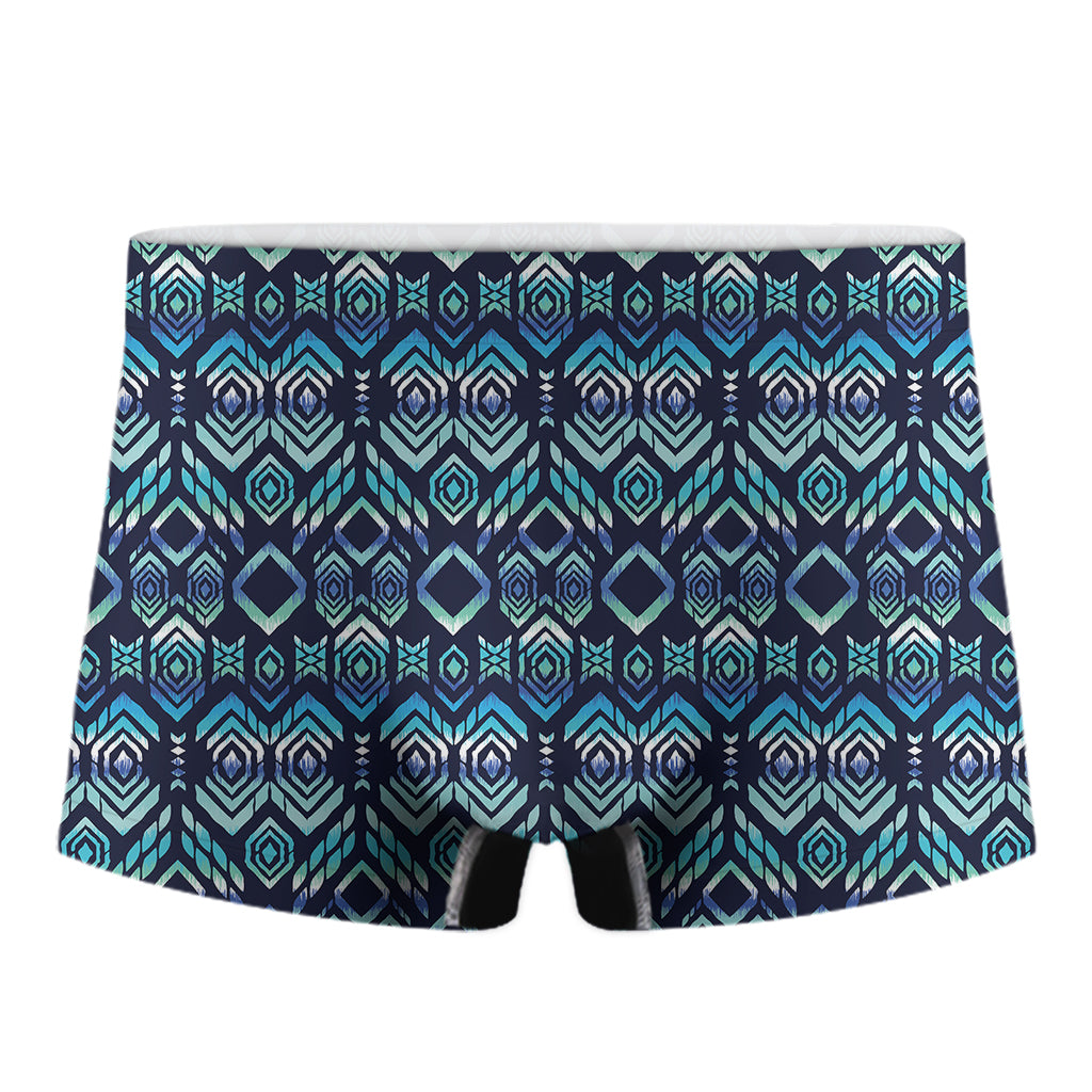 Blue Native Aztec Tribal Pattern Print Men's Boxer Briefs
