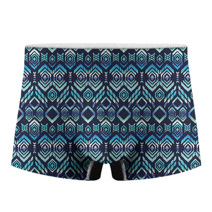 Blue Native Aztec Tribal Pattern Print Men's Boxer Briefs
