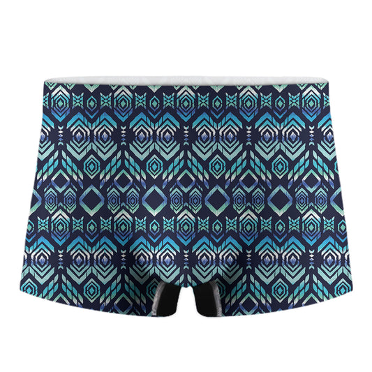 Blue Native Aztec Tribal Pattern Print Men's Boxer Briefs