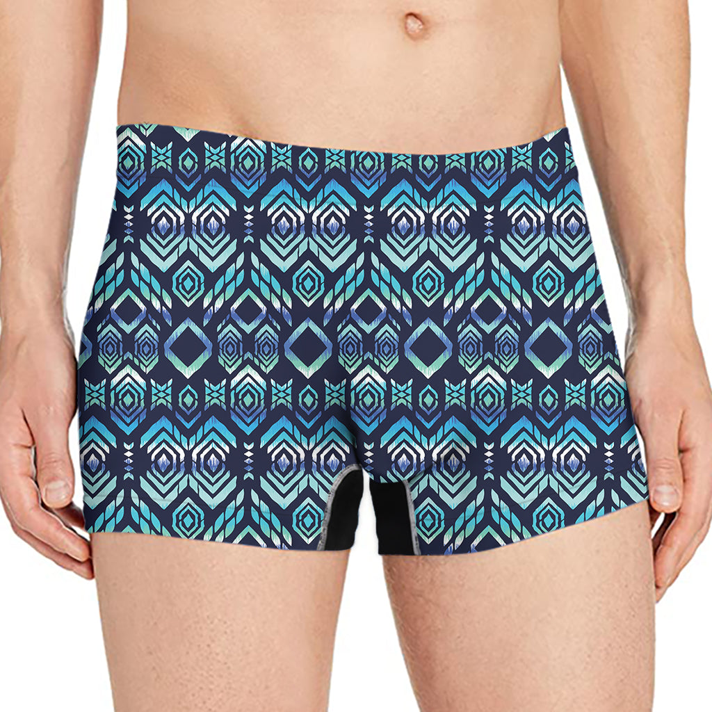 Blue Native Aztec Tribal Pattern Print Men's Boxer Briefs