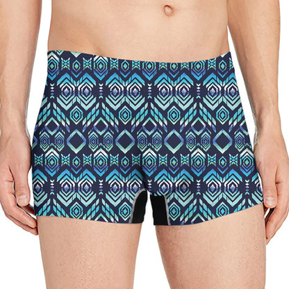 Blue Native Aztec Tribal Pattern Print Men's Boxer Briefs