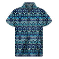 Blue Native Aztec Tribal Pattern Print Men's Short Sleeve Shirt