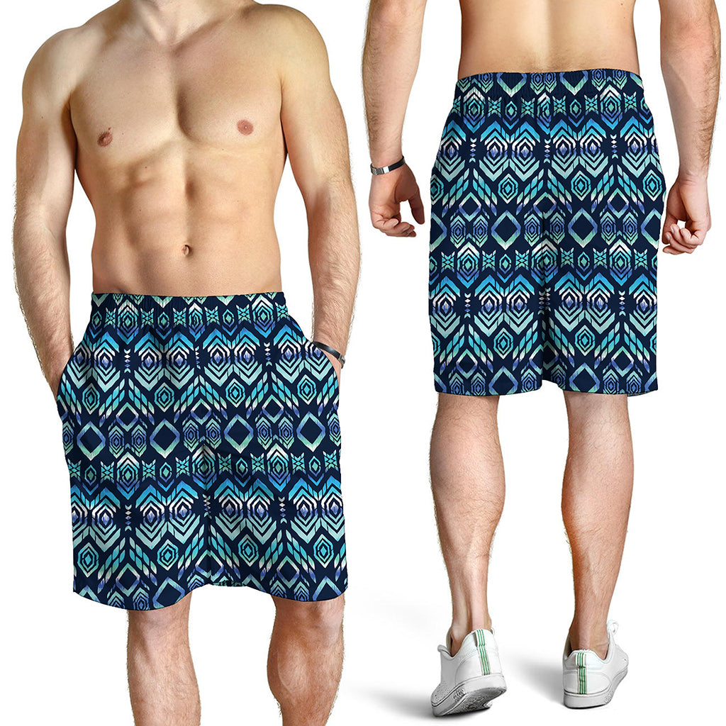 Blue Native Aztec Tribal Pattern Print Men's Shorts