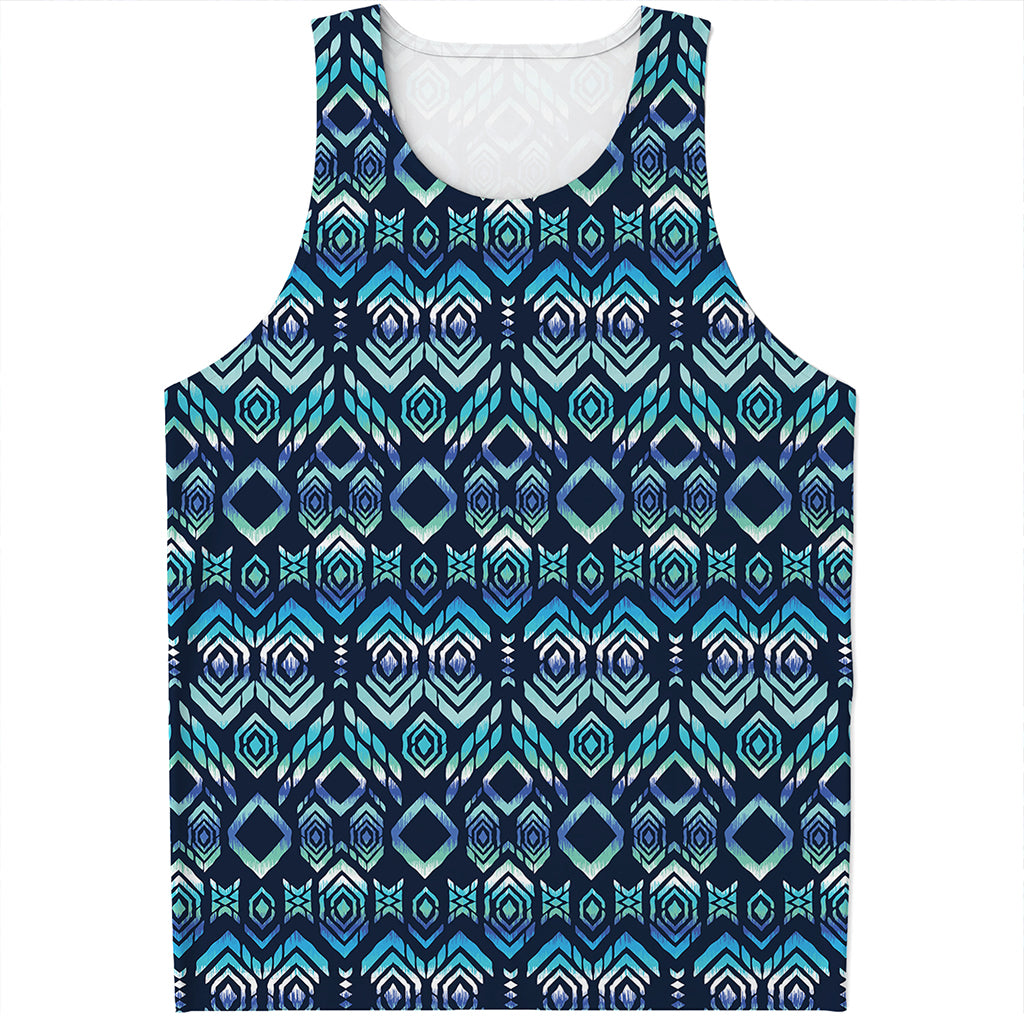 Blue Native Aztec Tribal Pattern Print Men's Tank Top
