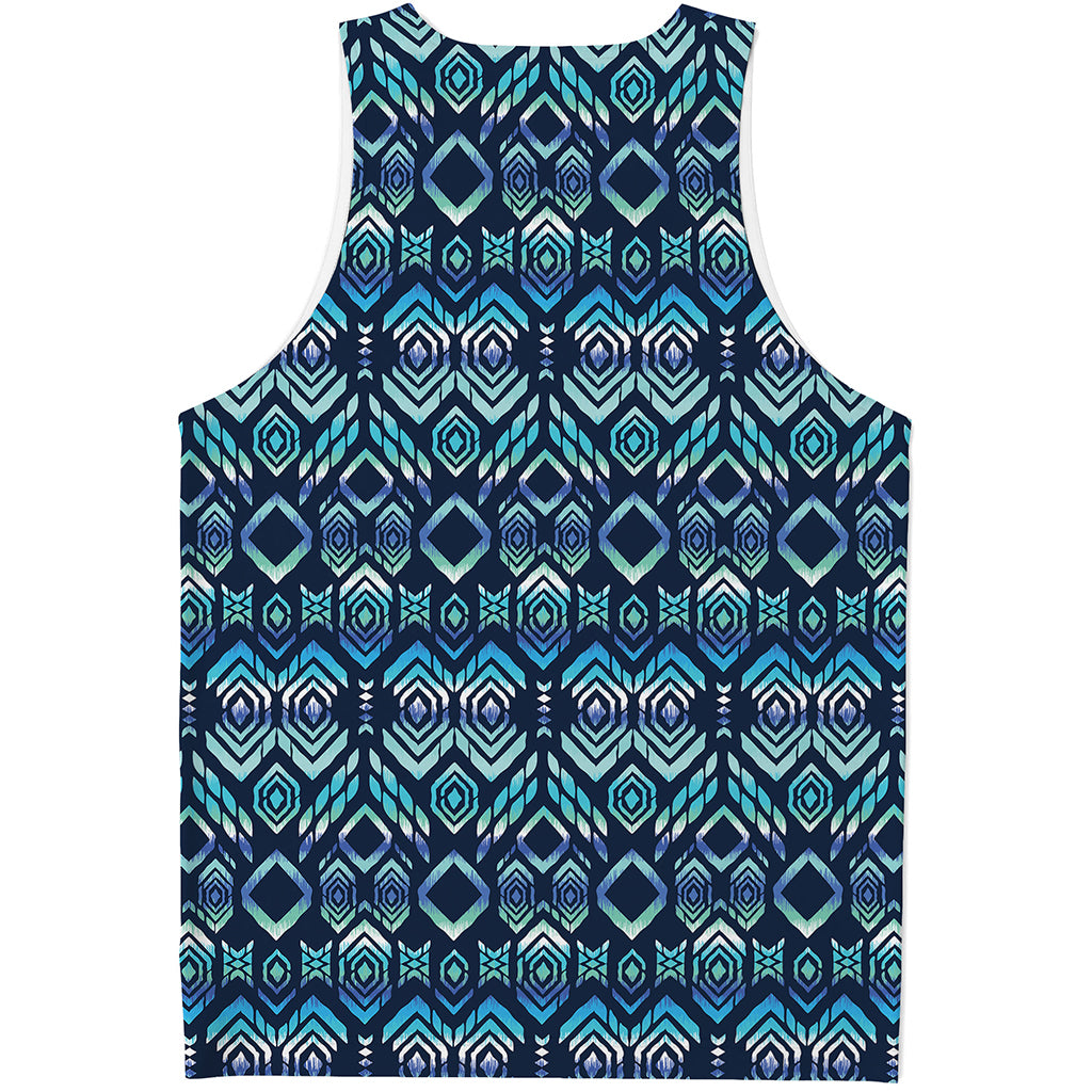 Blue Native Aztec Tribal Pattern Print Men's Tank Top