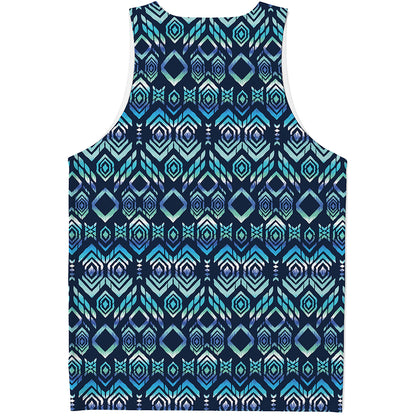 Blue Native Aztec Tribal Pattern Print Men's Tank Top