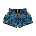Blue Native Aztec Tribal Pattern Print Muay Thai Boxing Shorts