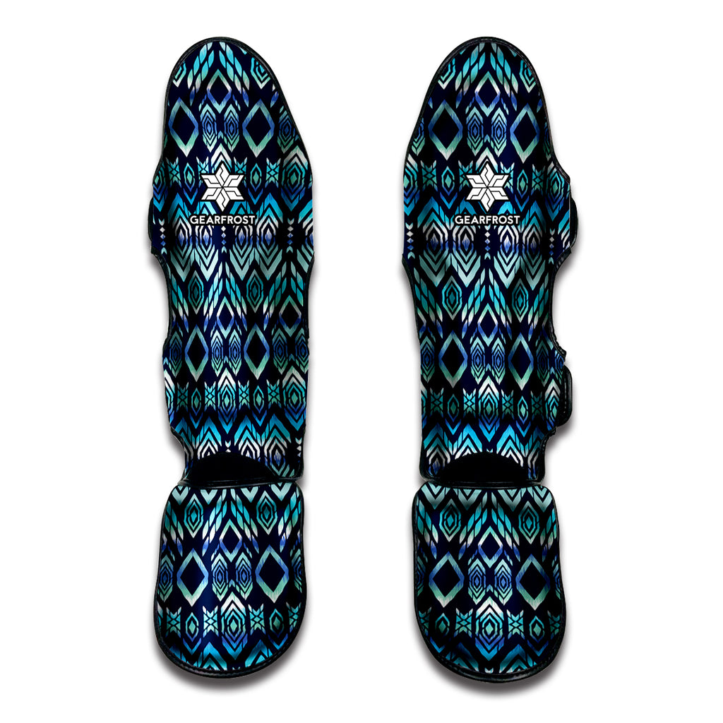 Blue Native Aztec Tribal Pattern Print Muay Thai Shin Guard