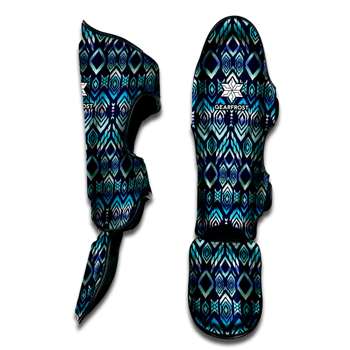 Blue Native Aztec Tribal Pattern Print Muay Thai Shin Guard