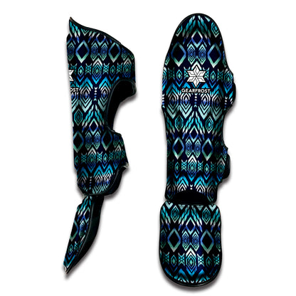 Blue Native Aztec Tribal Pattern Print Muay Thai Shin Guard