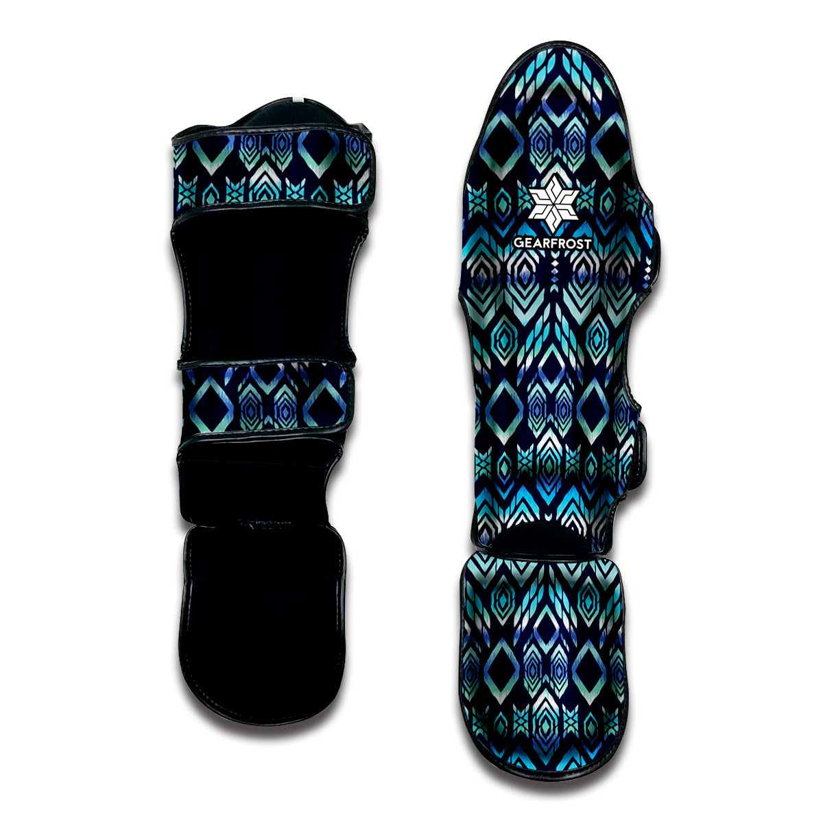 Blue Native Aztec Tribal Pattern Print Muay Thai Shin Guard