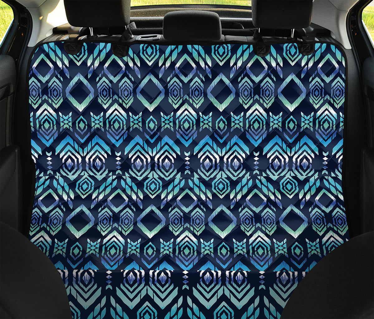 Blue Native Aztec Tribal Pattern Print Pet Car Back Seat Cover