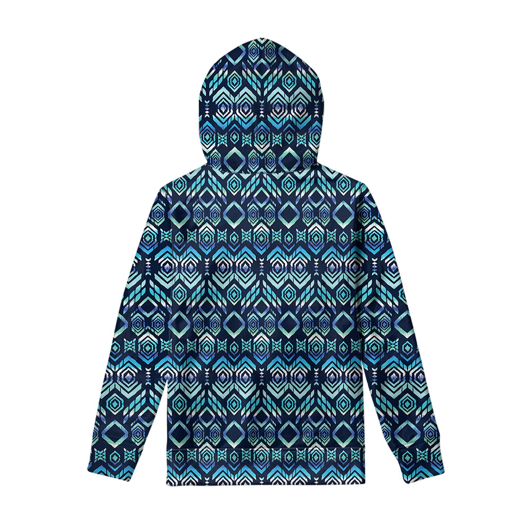 Blue Native Aztec Tribal Pattern Print Pullover Hoodie