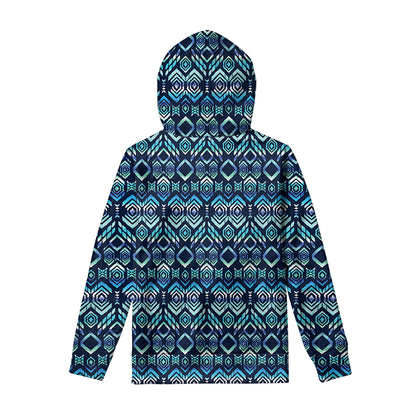 Blue Native Aztec Tribal Pattern Print Pullover Hoodie