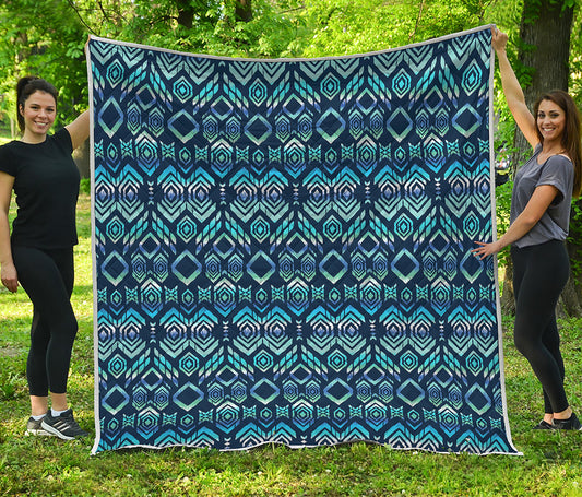 Blue Native Aztec Tribal Pattern Print Quilt