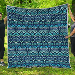 Blue Native Aztec Tribal Pattern Print Quilt