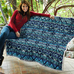 Blue Native Aztec Tribal Pattern Print Quilt