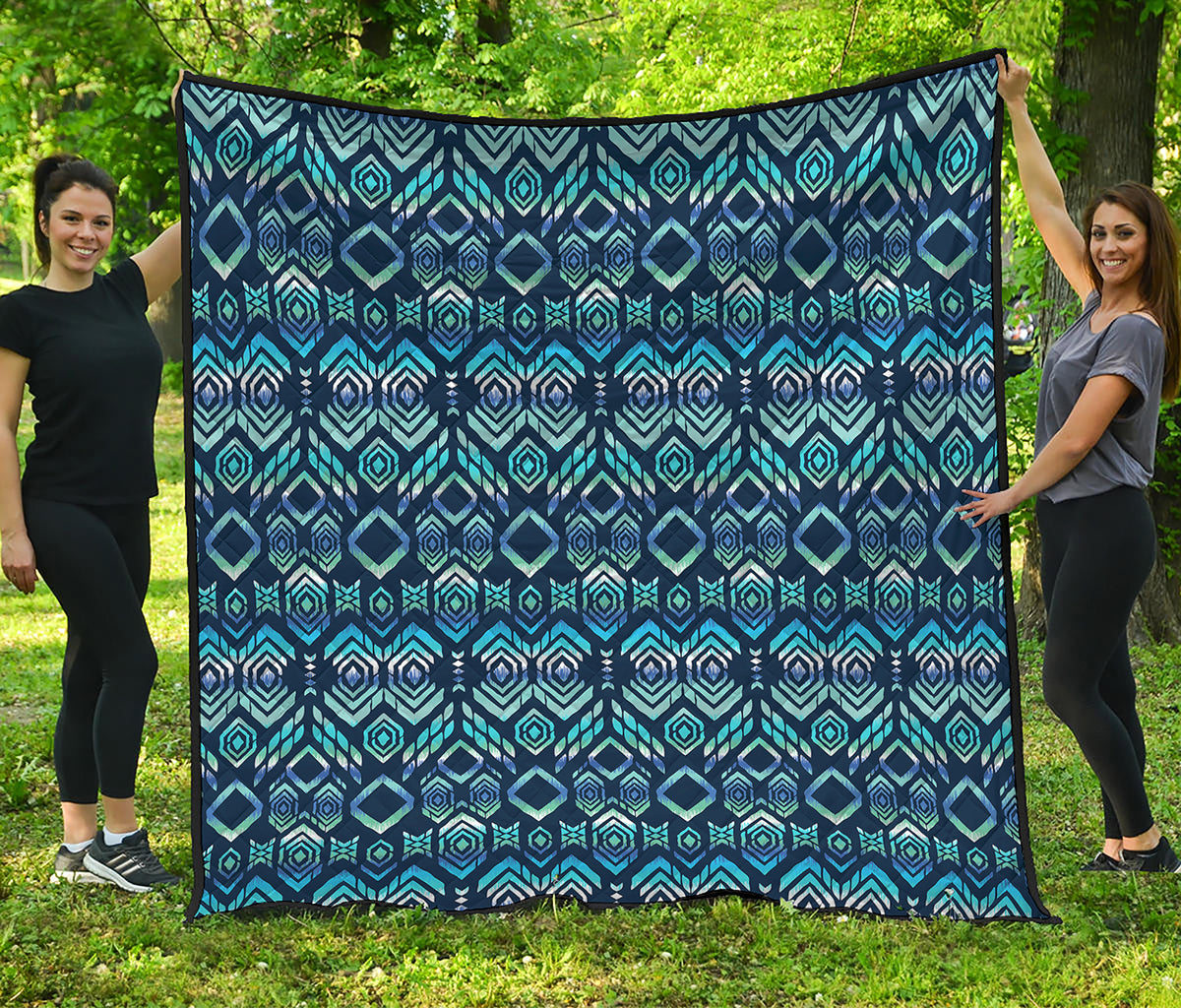 Blue Native Aztec Tribal Pattern Print Quilt