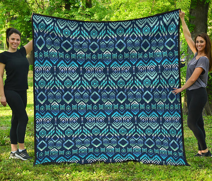 Blue Native Aztec Tribal Pattern Print Quilt