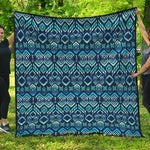 Blue Native Aztec Tribal Pattern Print Quilt