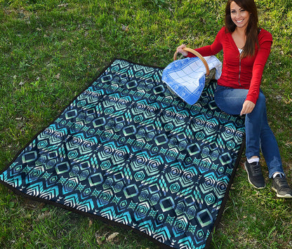 Blue Native Aztec Tribal Pattern Print Quilt