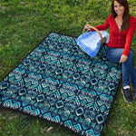 Blue Native Aztec Tribal Pattern Print Quilt