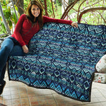 Blue Native Aztec Tribal Pattern Print Quilt