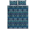 Blue Native Aztec Tribal Pattern Print Quilt Bed Set