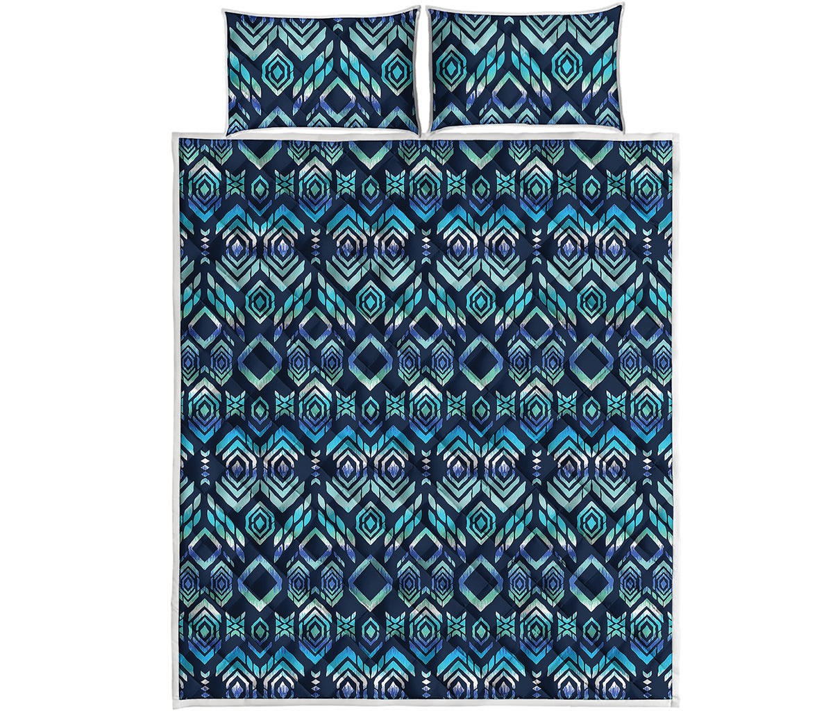 Blue Native Aztec Tribal Pattern Print Quilt Bed Set
