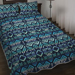 Blue Native Aztec Tribal Pattern Print Quilt Bed Set