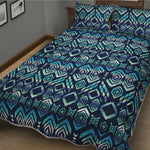 Blue Native Aztec Tribal Pattern Print Quilt Bed Set