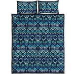 Blue Native Aztec Tribal Pattern Print Quilt Bed Set