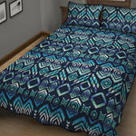 Blue Native Aztec Tribal Pattern Print Quilt Bed Set