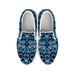 Blue Native Aztec Tribal Pattern Print White Slip On Shoes