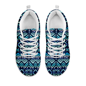 Blue Native Aztec Tribal Pattern Print White Sneakers