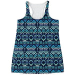 Blue Native Aztec Tribal Pattern Print Women's Racerback Tank Top