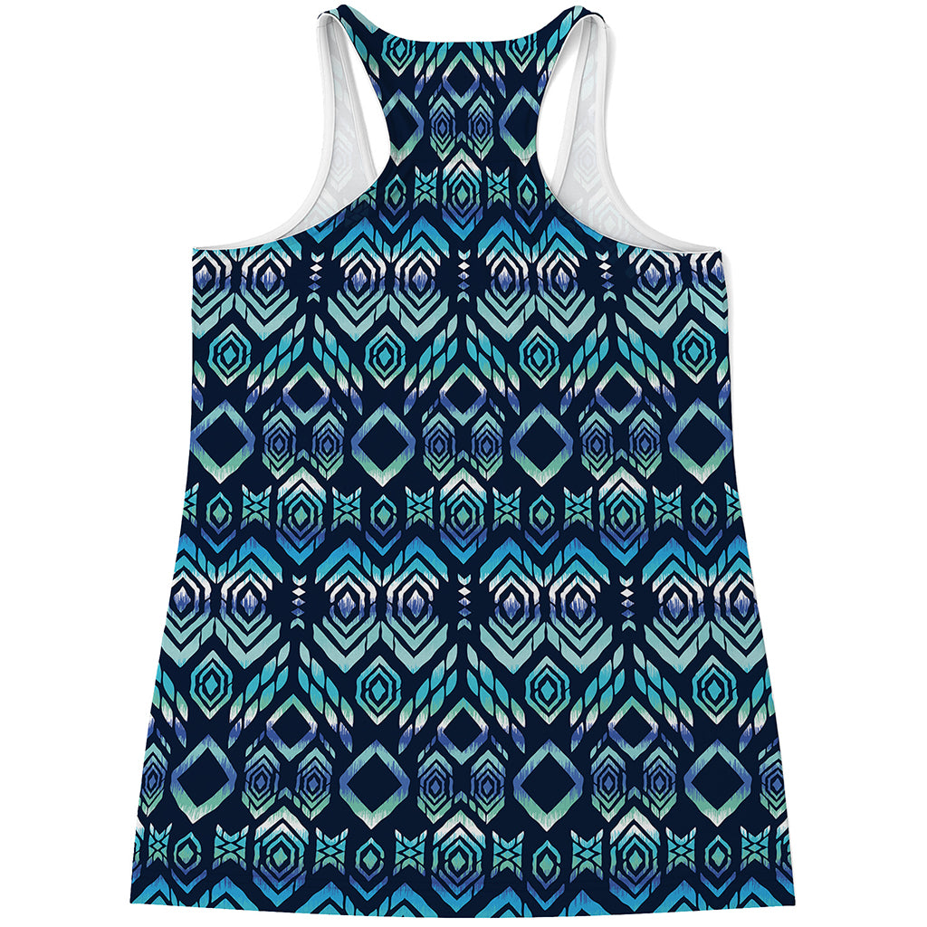 Blue Native Aztec Tribal Pattern Print Women's Racerback Tank Top