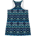 Blue Native Aztec Tribal Pattern Print Women's Racerback Tank Top