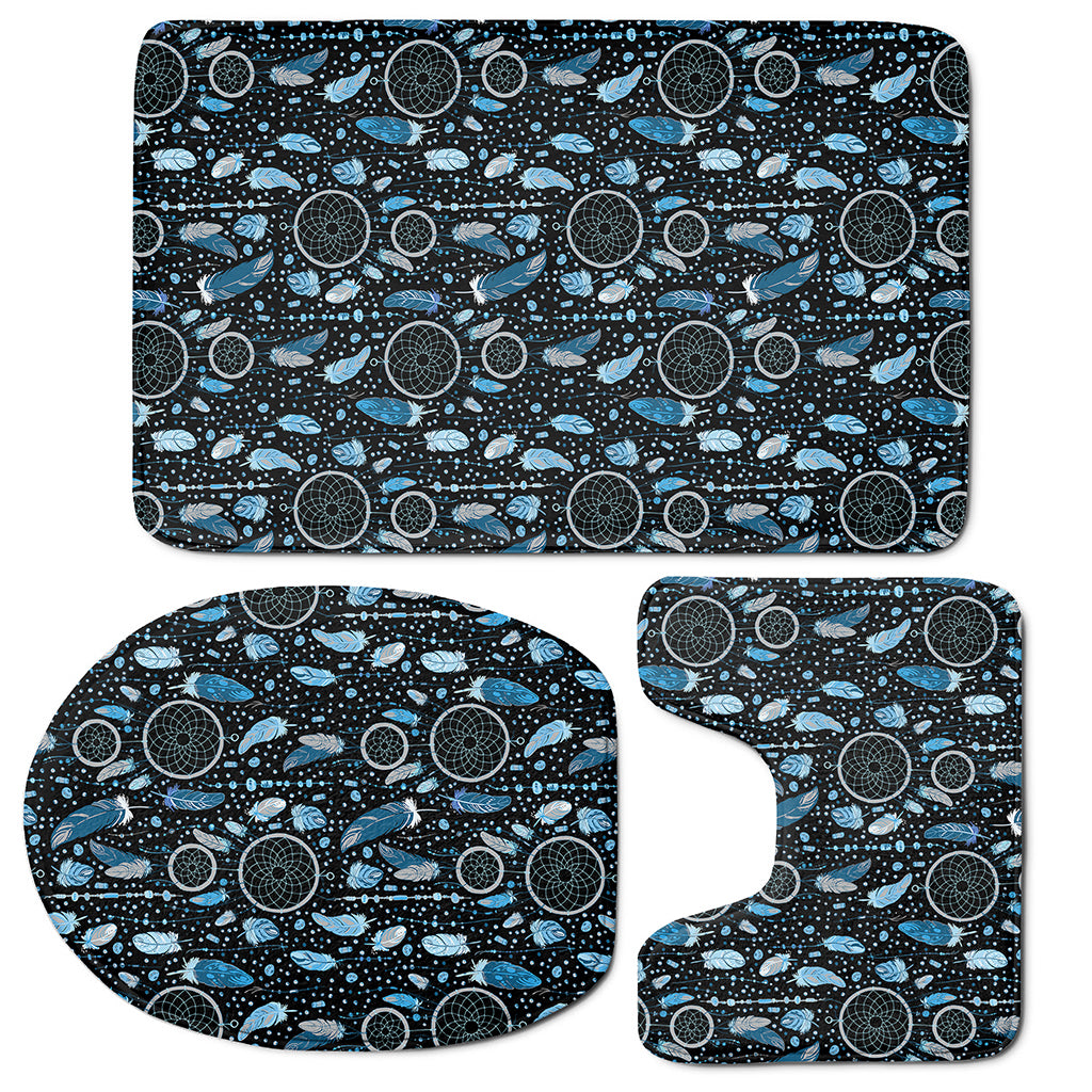 Blue Native Dream Catcher Pattern Print 3 Piece Bath Mat Set